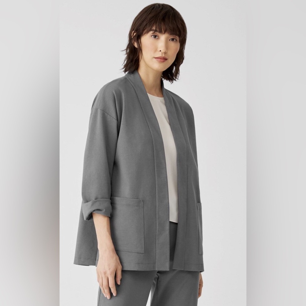 EILEEN FISHER High Collar Ponte Jacket – Slate